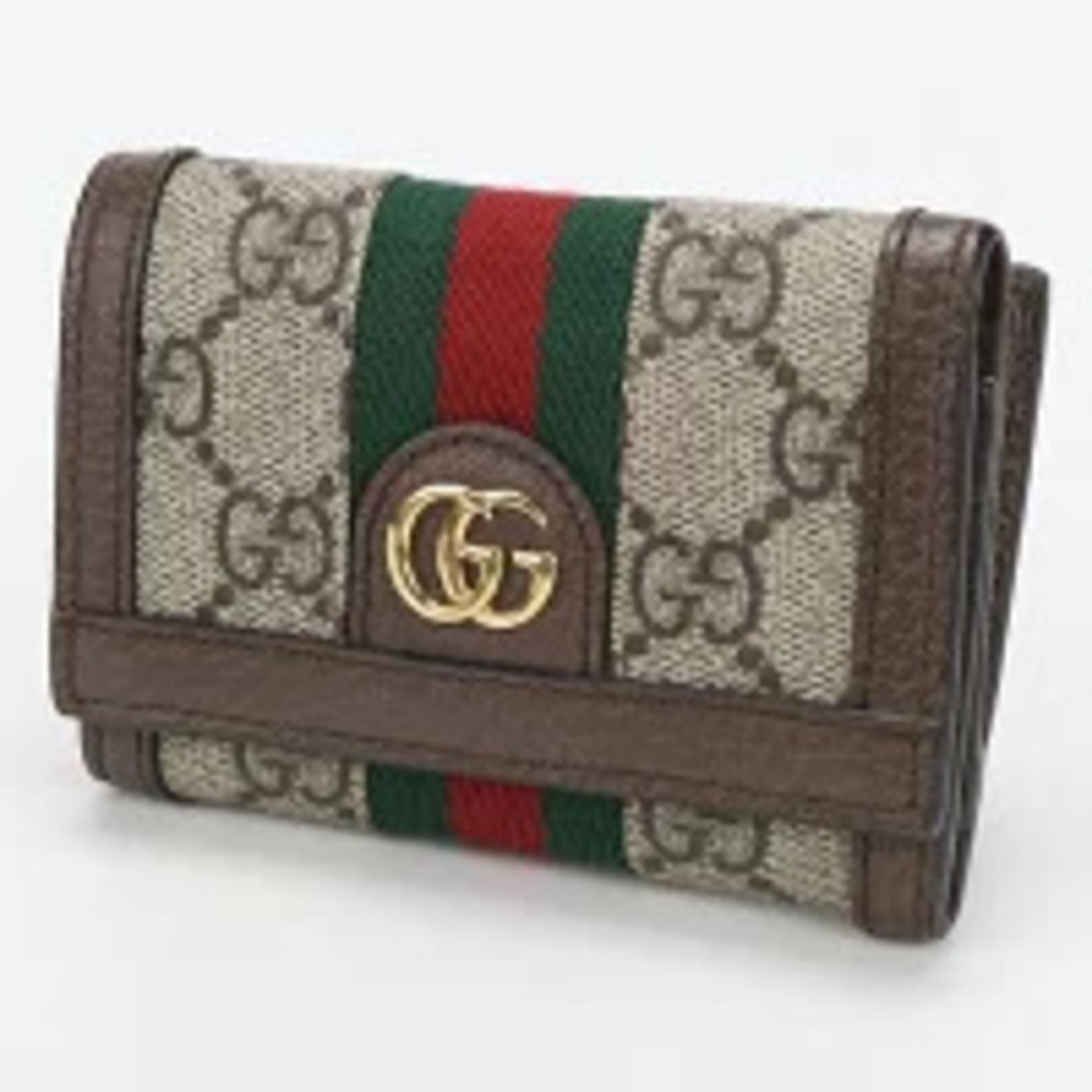 Gucci Compact Tri fold Cream Wallet Beige Ophidia Cream Tan
